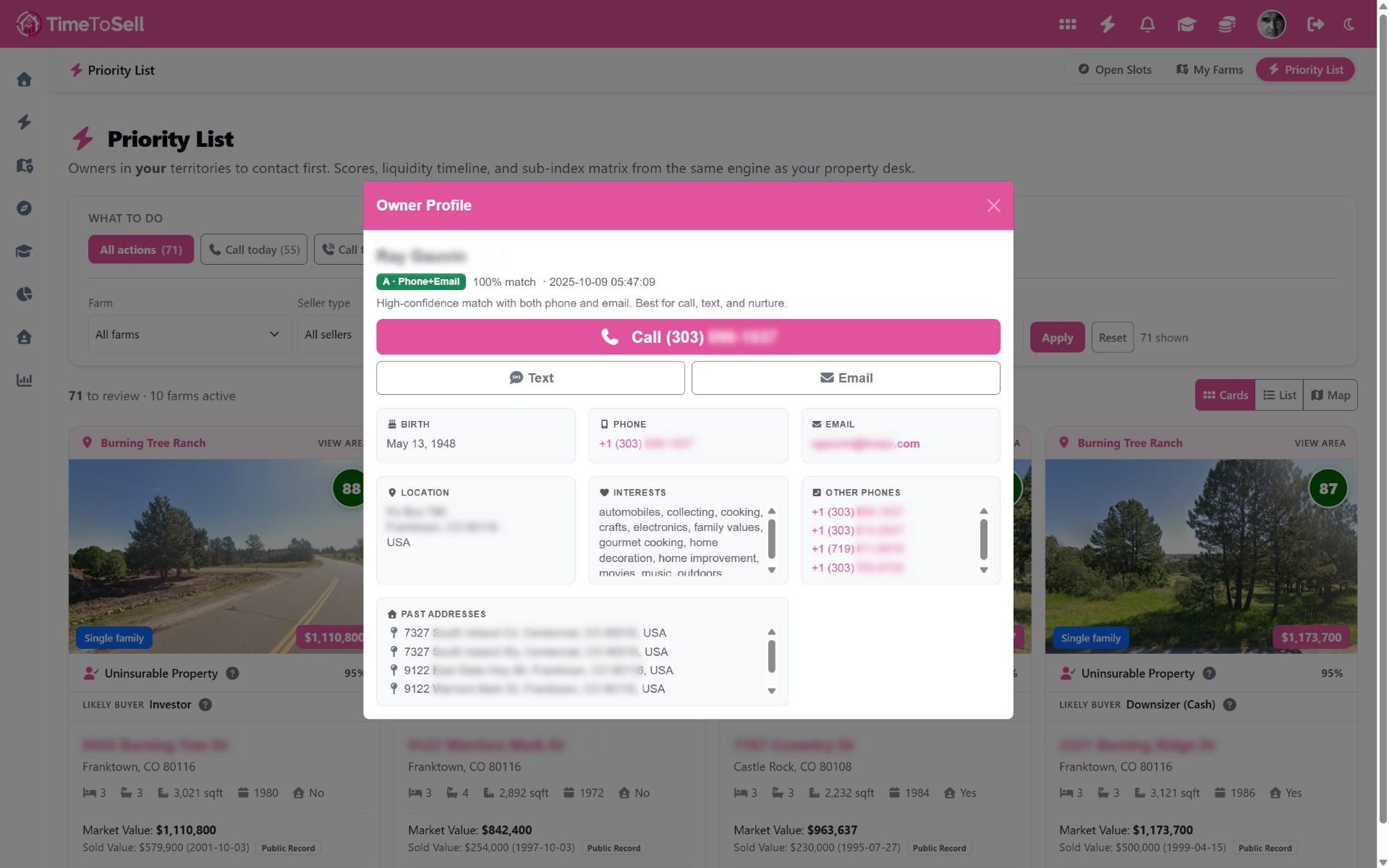 Owner Profile with phone CTA for agent outreach